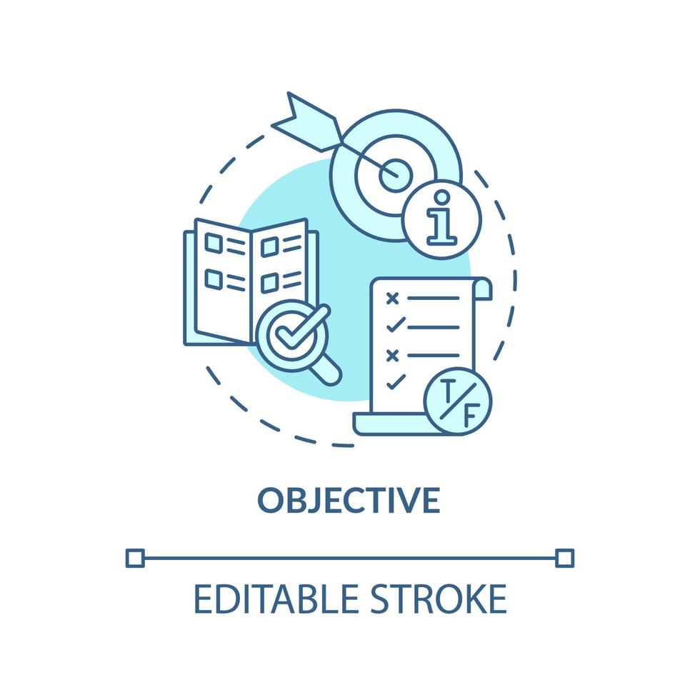 ícone objetivo turquesa conceito. tipo de informação abstrata idéia ilustração de linha fina. resultados laboratoriais. desenho de contorno isolado. traço editável. vetor