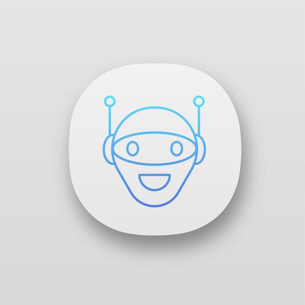 ícone do aplicativo chatbot. interface de usuário ui ux. talkbot. robô moderno. android rindo chat bot. assistente virtual. agente conversacional. aplicativo da web ou móvel. ilustração isolada do vetor