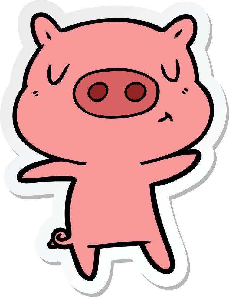 adesivo de um porco de conteúdo de desenho animado vetor
