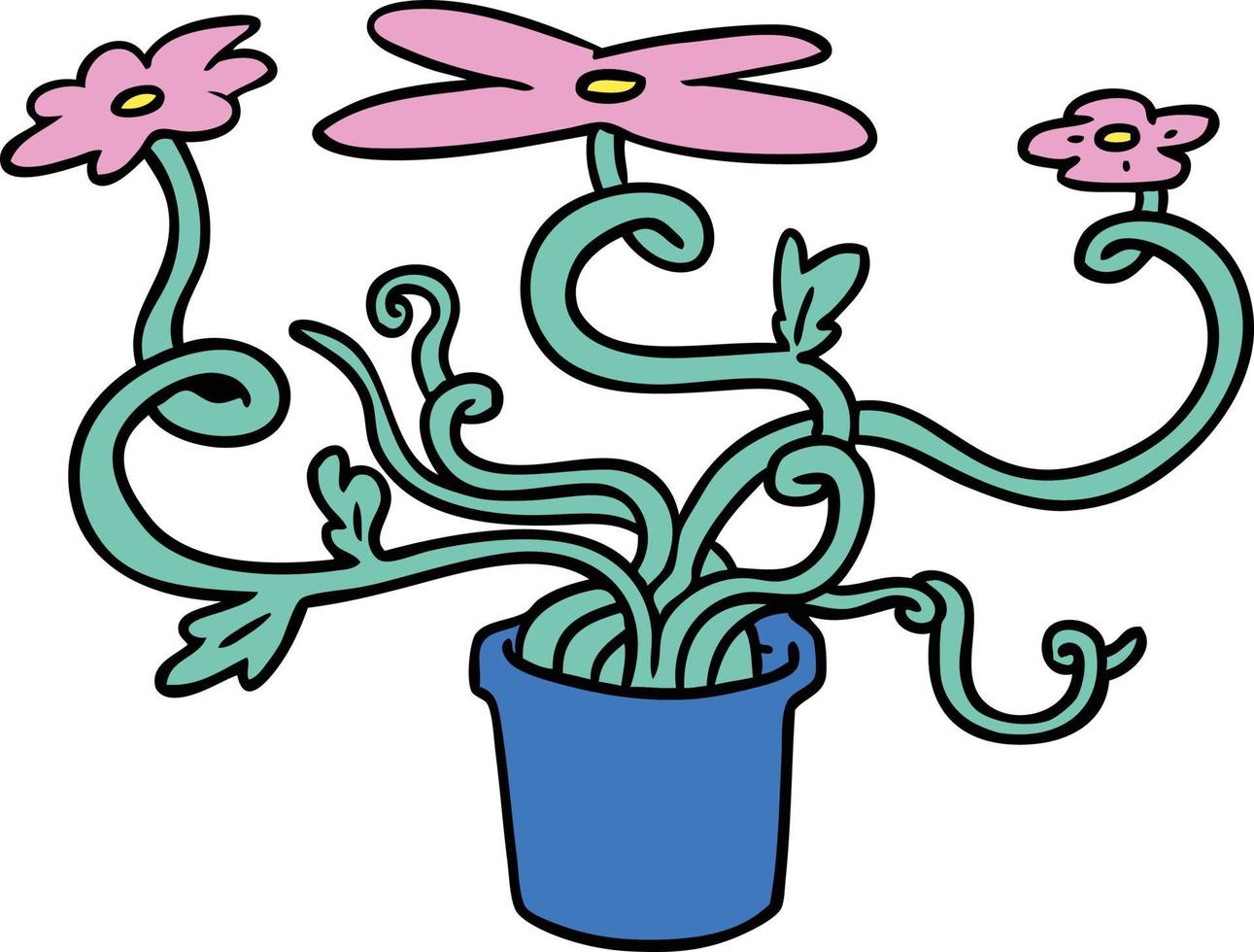 doodle dos desenhos animados de uma planta de flores vetor