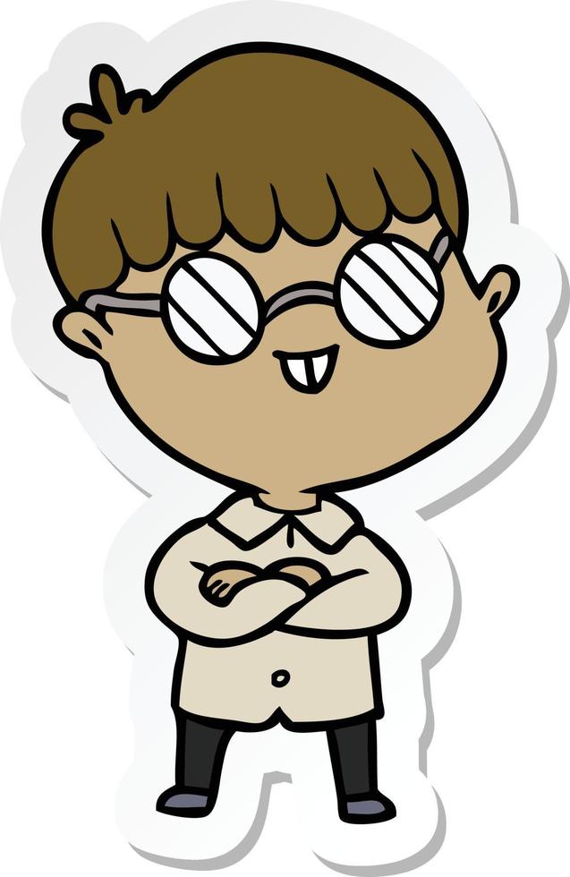 adesivo de um menino de desenho animado usando óculos vetor
