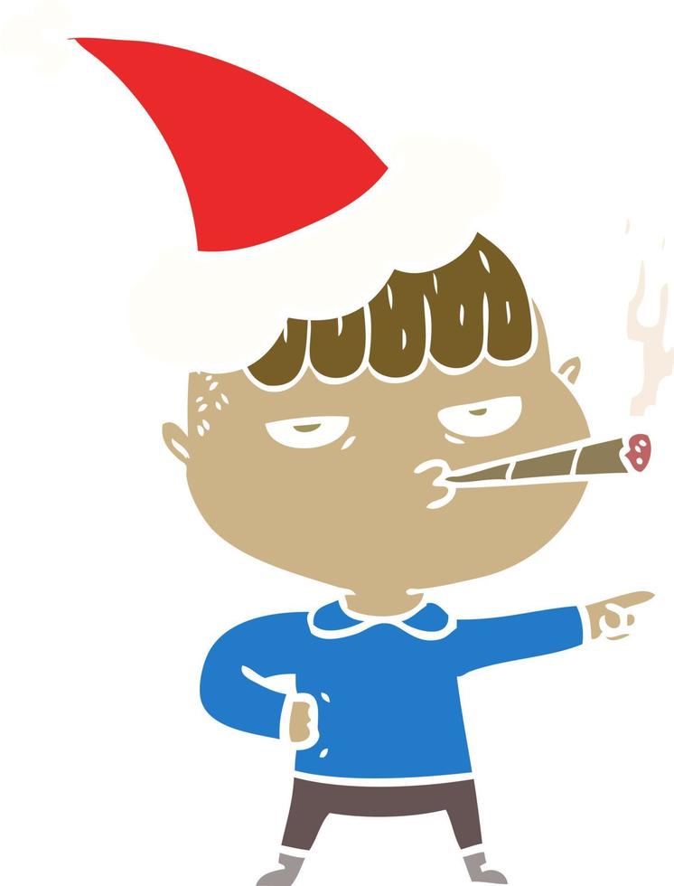 ilustração de cor lisa de um homem fumando usando chapéu de papai noel vetor
