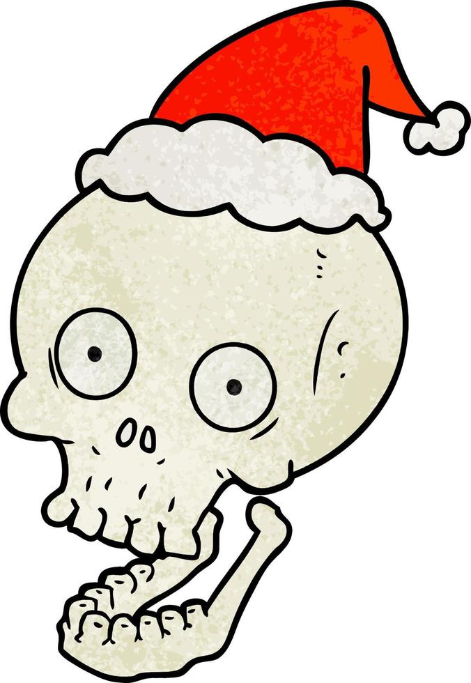 desenho texturizado de um crânio usando chapéu de Papai Noel vetor