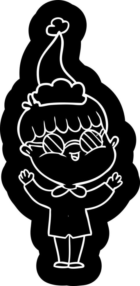ícone dos desenhos animados de um menino usando óculos com chapéu de papai noel vetor
