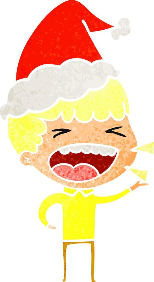 desenho retrô de um homem rindo usando chapéu de papai noel vetor