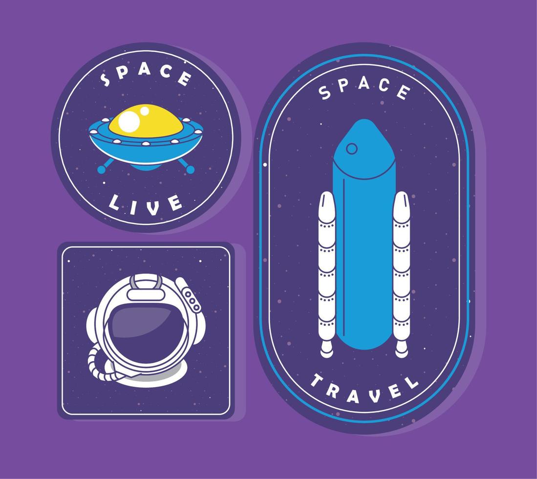 três ícones de emblemas de espaço vetor