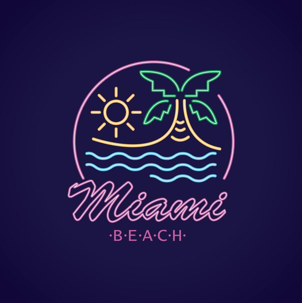 etiqueta de néon de miami beach vetor