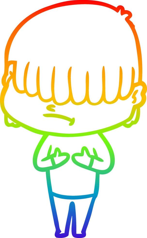desenho de linha de gradiente de arco-íris menino de desenho animado com cabelo desarrumado vetor