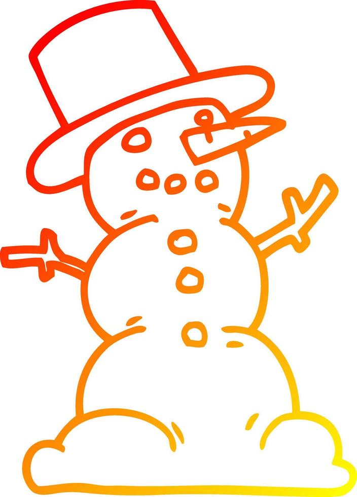 desenho de linha de gradiente quente desenho animado boneco de neve tradicional vetor