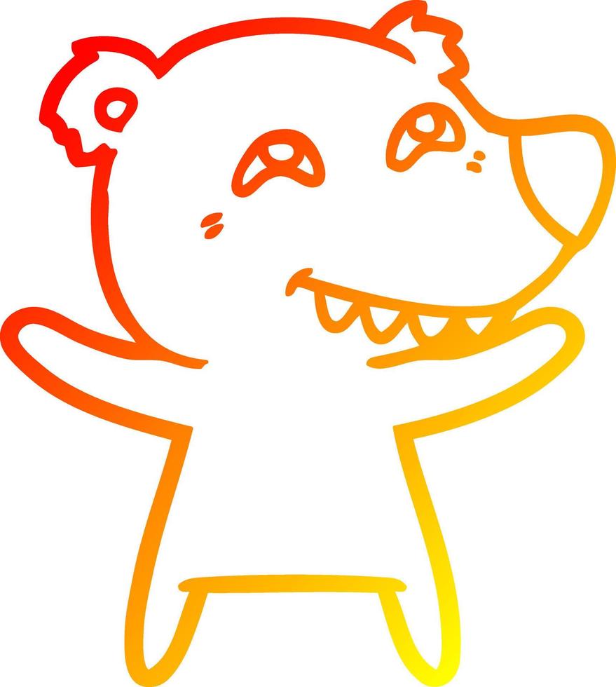 urso de desenho animado de desenho de linha de gradiente quente mostrando os dentes vetor