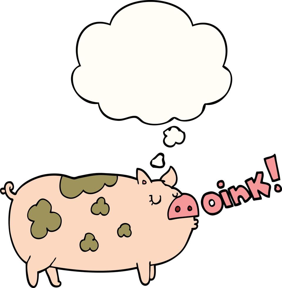 desenho animado porco e balão de pensamento vetor