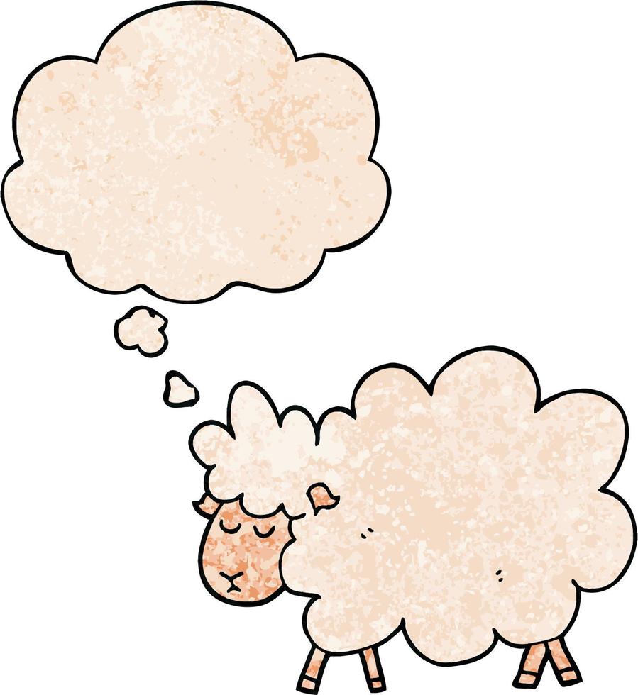 ovelhas de desenho animado e balão de pensamento no estilo de padrão de textura grunge vetor
