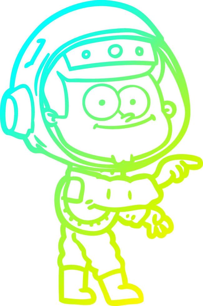 desenho de linha de gradiente frio desenho animado de astronauta feliz vetor