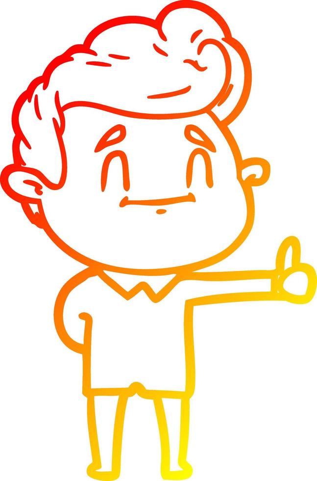 linha de gradiente quente desenhando homem de desenho animado feliz dando polegares para cima vetor