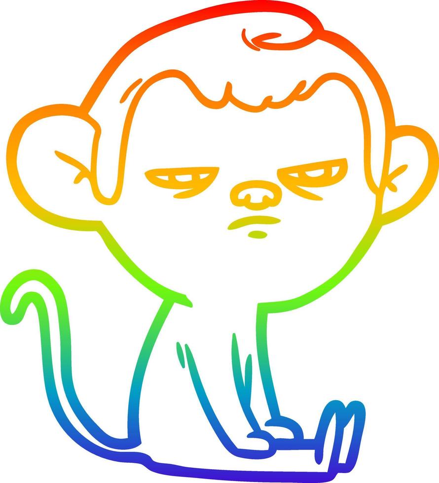 desenho de linha de gradiente de arco-íris desenho animado macaco irritado vetor