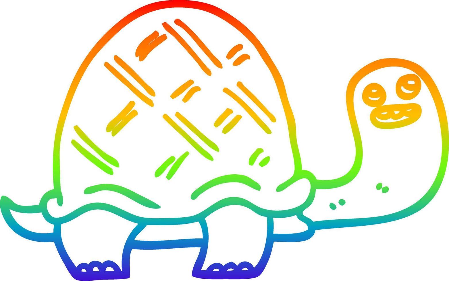 desenho de linha gradiente arco-íris desenho animado tartaruga feliz vetor