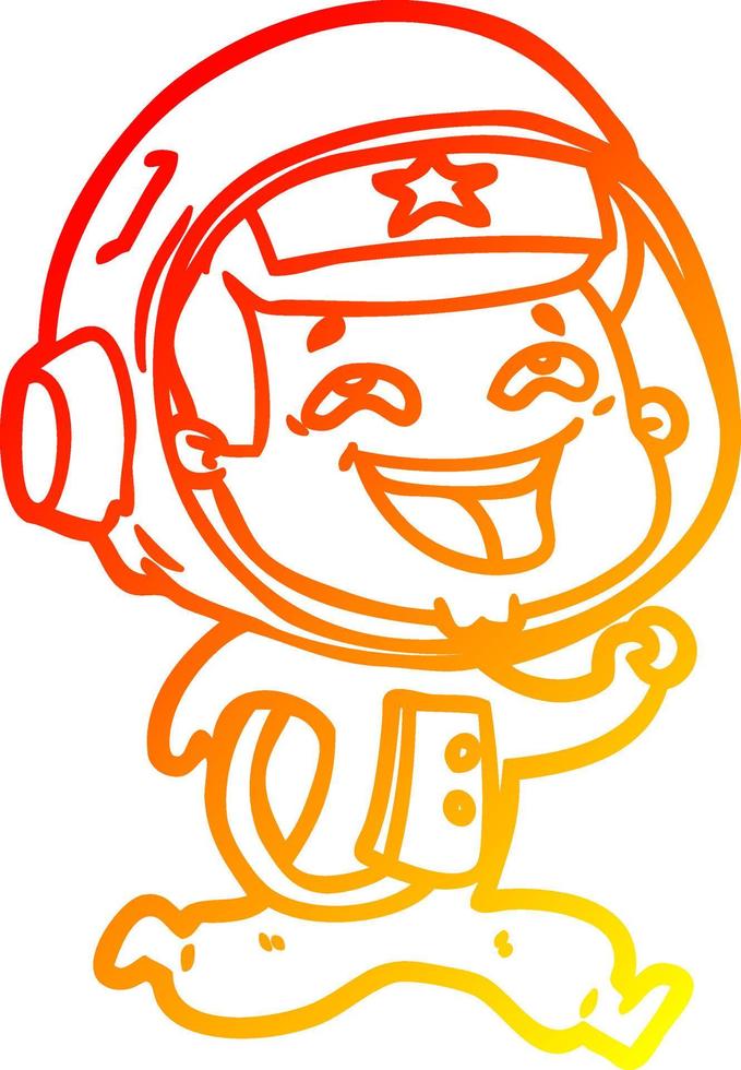 desenho de linha de gradiente quente desenho animado rindo astronauta vetor