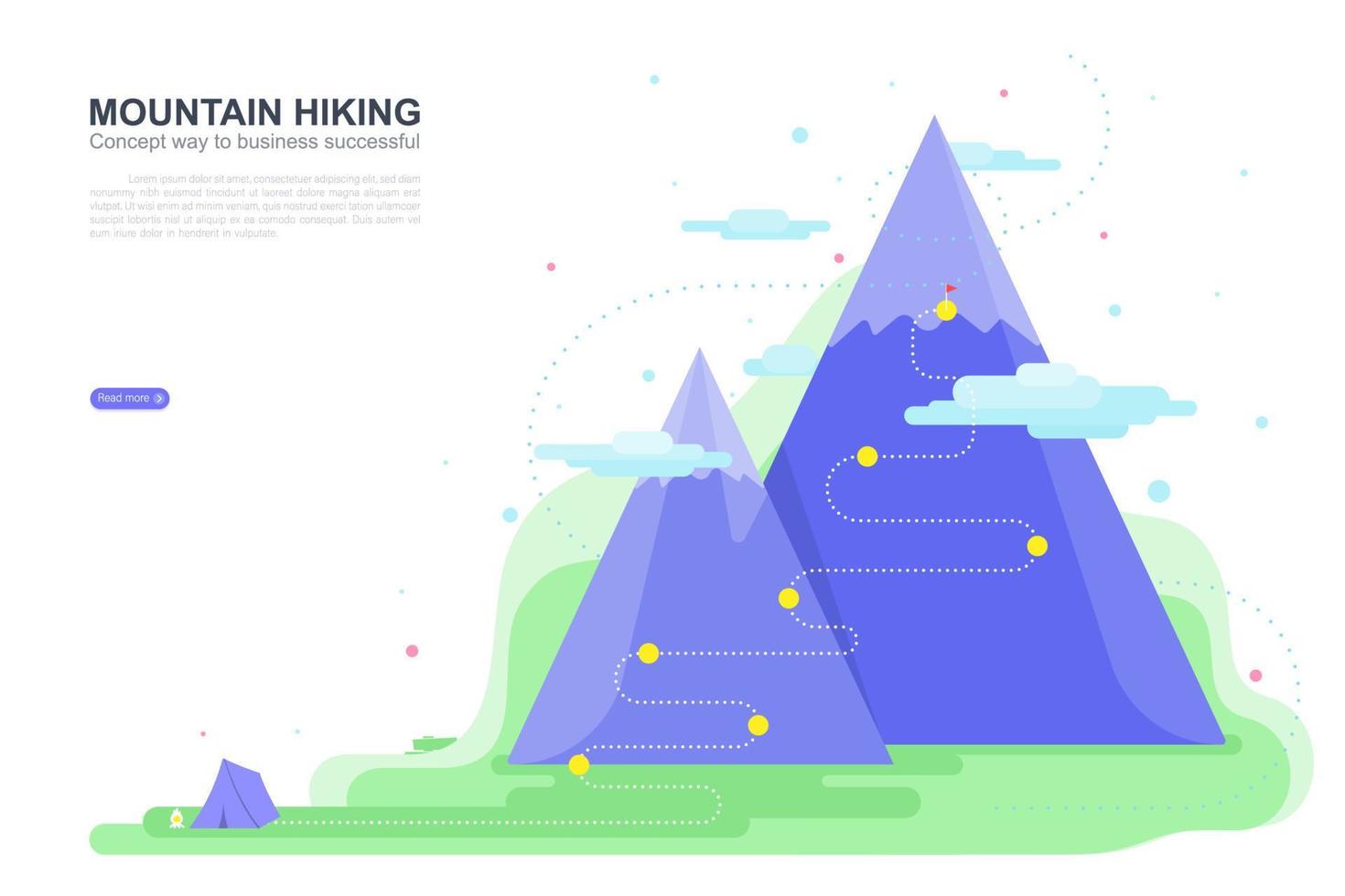 trilha para o alvo. ponto de caminhada de escalada. conceito de caminho para o sucesso. modelo de site de design gráfico de página de destino. ilustração vetorial vetor