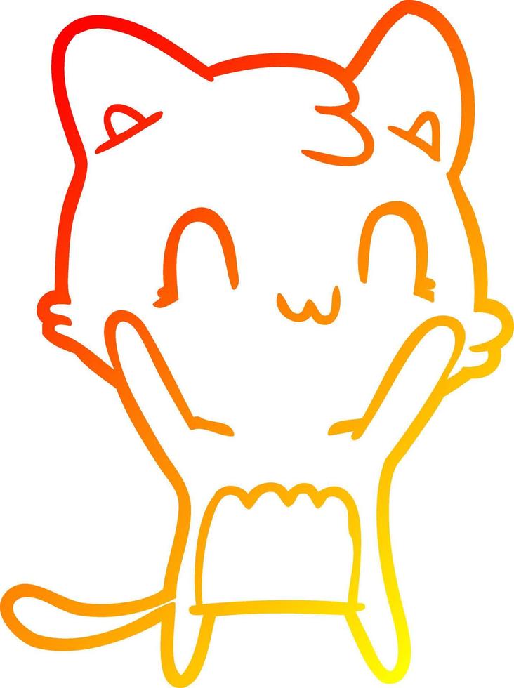 desenho de linha gradiente quente desenho animado gato feliz vetor