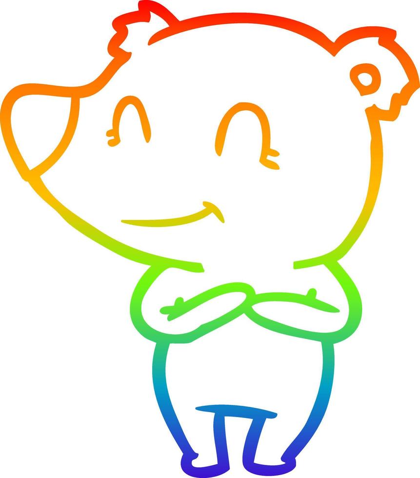 desenho de linha de gradiente de arco-íris desenho de urso amigável vetor