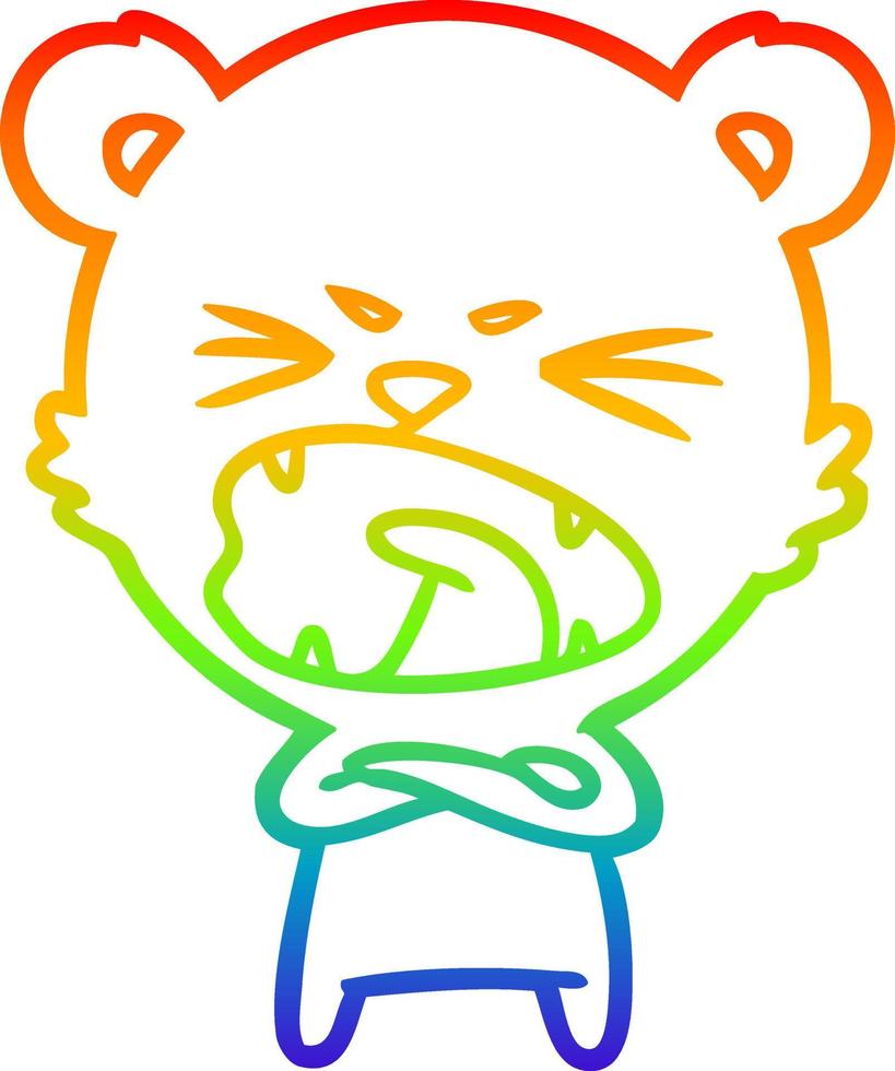 desenho de linha de gradiente de arco-íris urso polar de desenho animado com raiva vetor