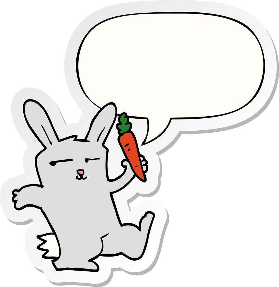 coelho de desenho animado e cenoura e adesivo de bolha de fala vetor