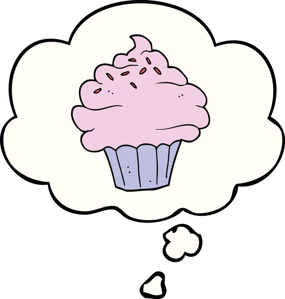 cupcake de desenho animado e balão de pensamento vetor
