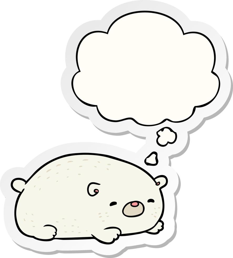 urso polar de desenho animado e balão de pensamento como um adesivo impresso vetor