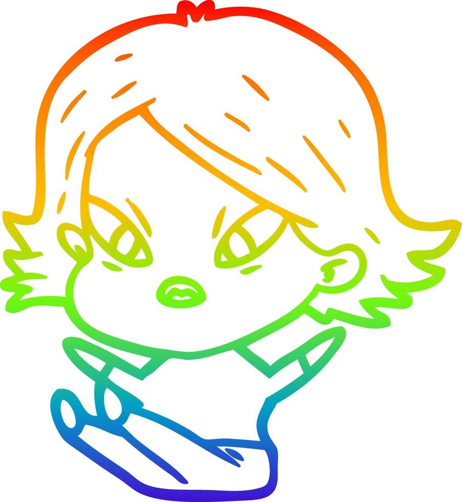 desenho de linha gradiente arco-íris desenho animado mulher estressada vetor