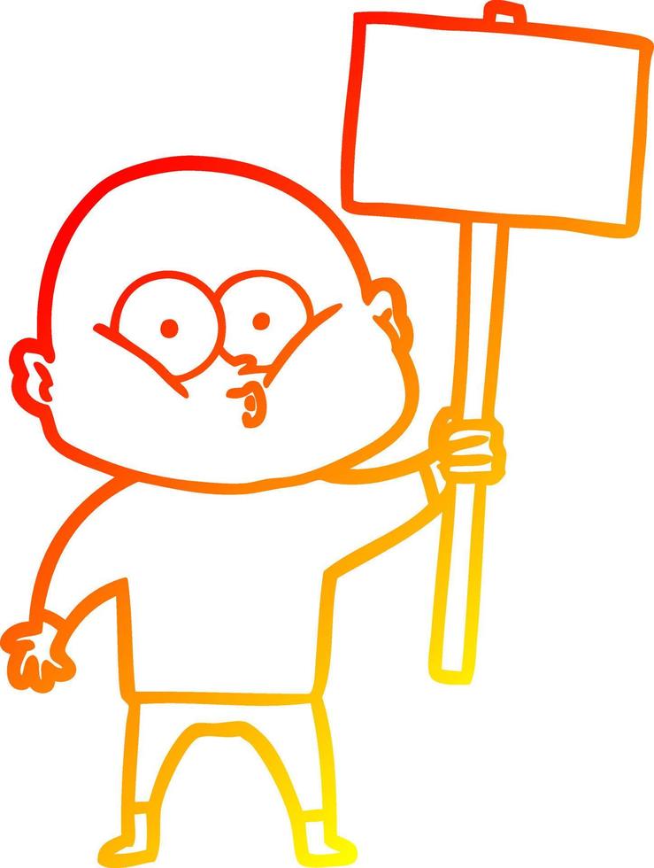 linha de gradiente quente desenho desenho animado homem careca olhando vetor