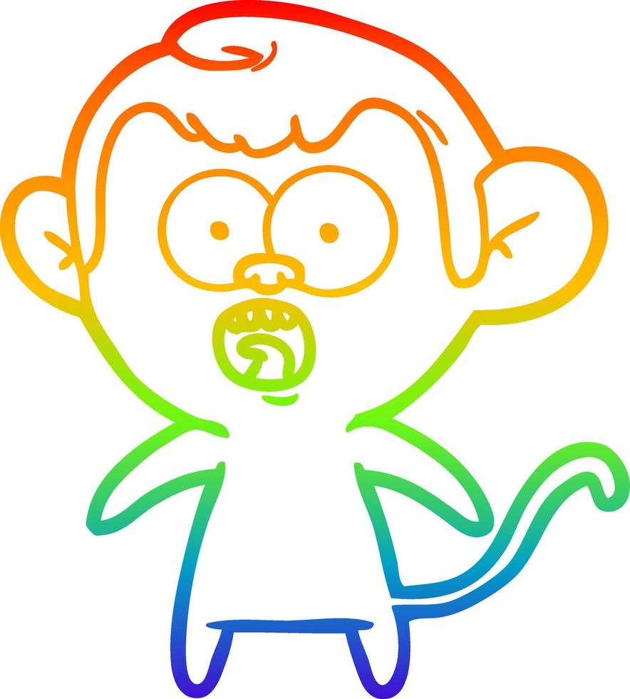 desenho de linha de gradiente de arco-íris desenho animado macaco chocado vetor