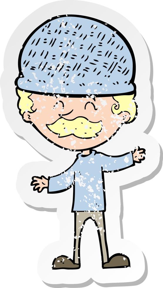 adesivo retrô angustiado de um homem de desenho animado usando chapéu vetor