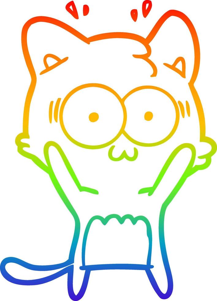 desenho de linha de gradiente de arco-íris desenho animado gato surpreso vetor