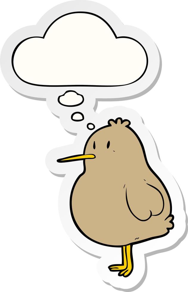 pássaro kiwi de desenho animado e balão de pensamento como um adesivo impresso vetor