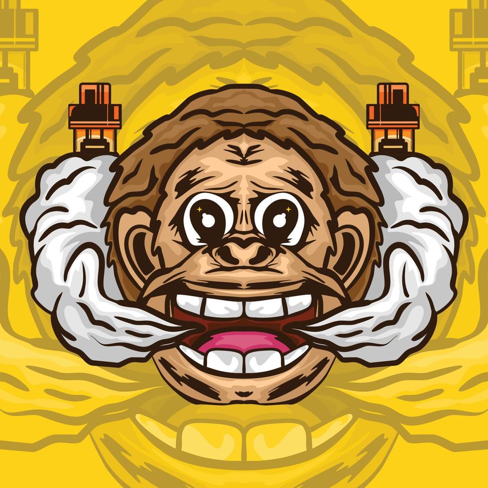 logotipo da loja de vape com estilo de personagem de macaco legal e cheio de fumaça de vape vetor