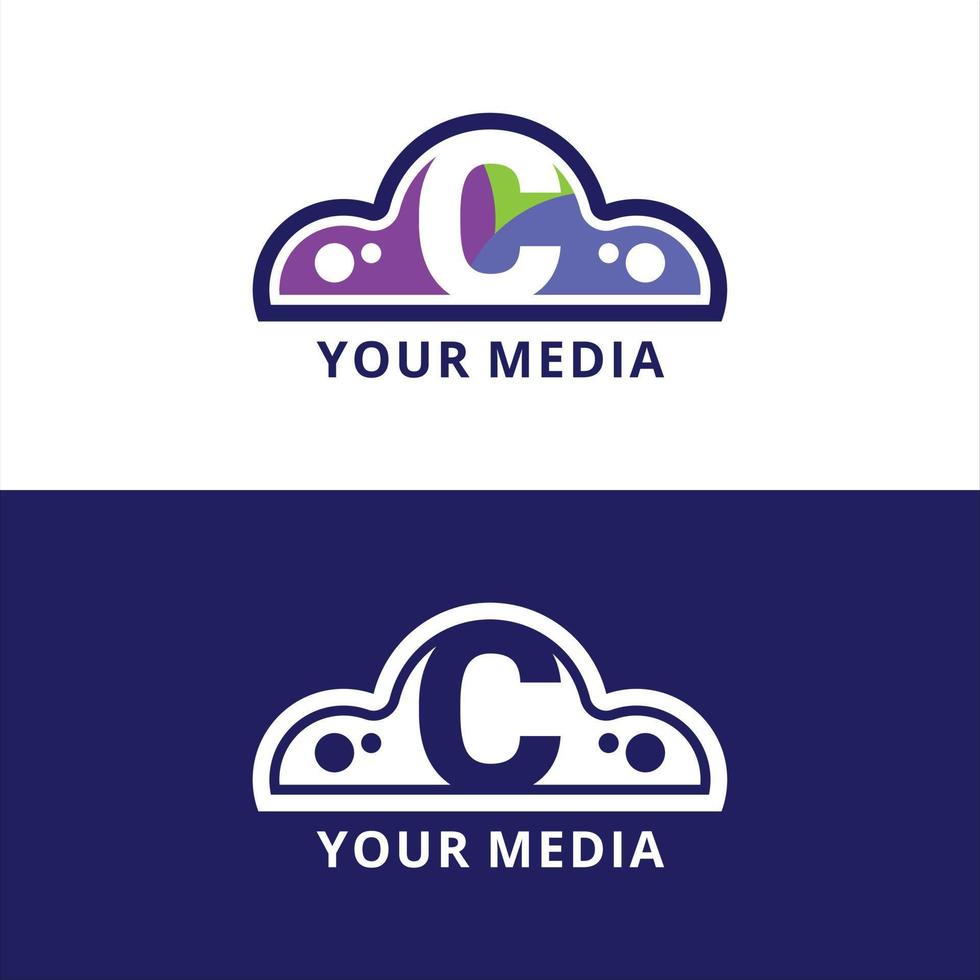 forma de nuvem plana de logotipo de mídia digital, para armazenamento de mídia vetor