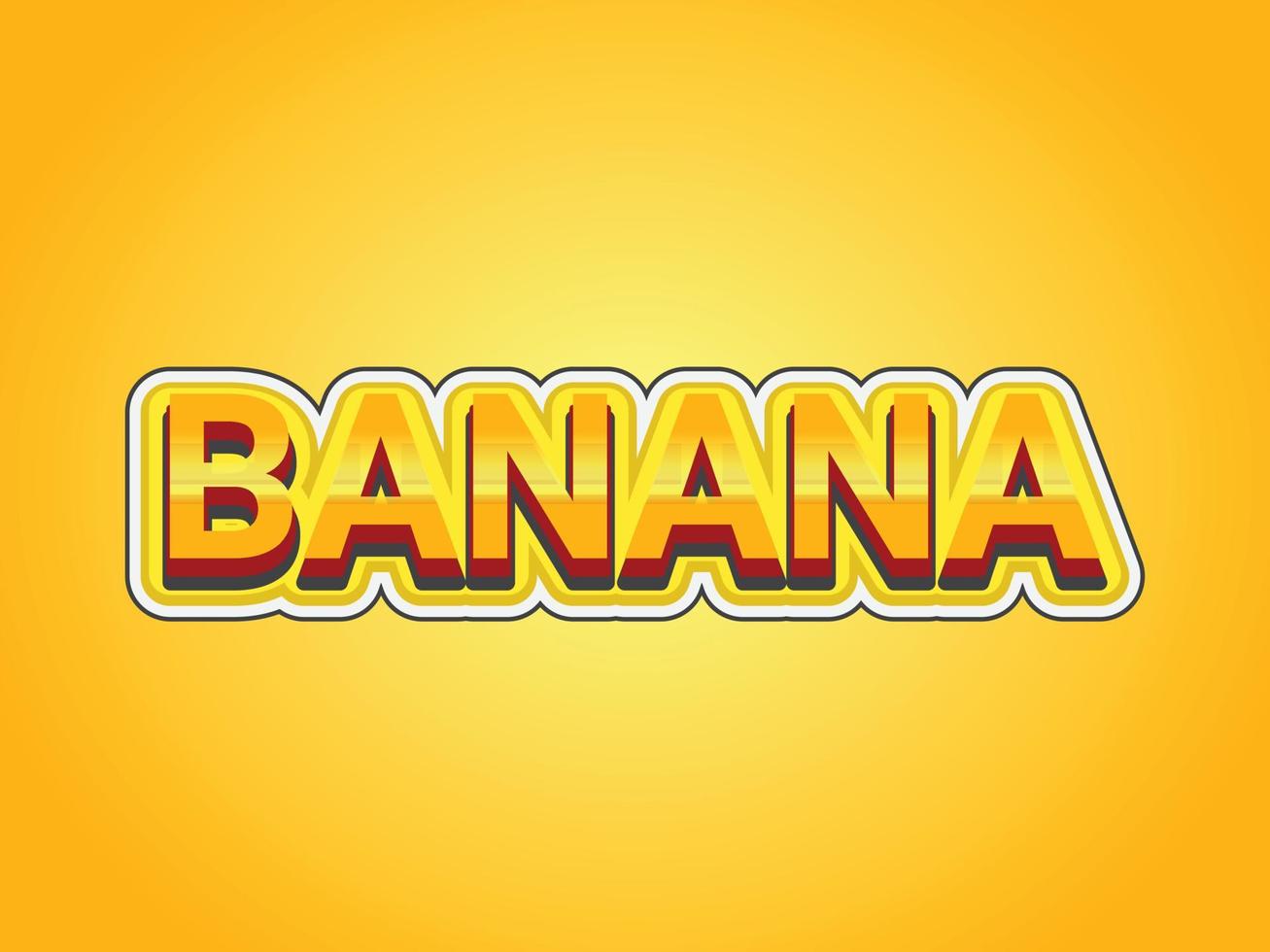 modelo de efeito de texto de banana com uso de estilo 3d em negrito para logotipo vetor