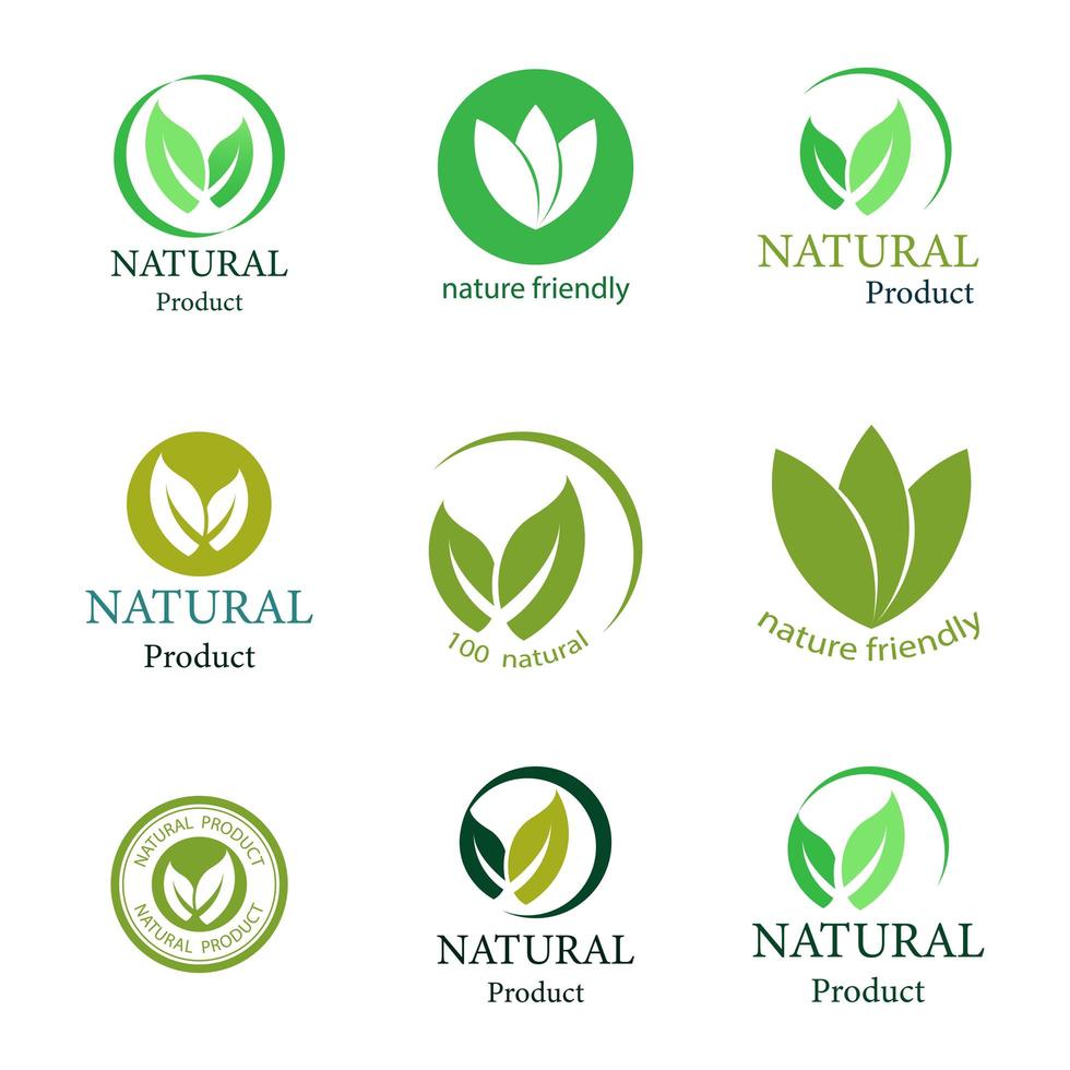 conjunto de logotipo ou rótulo de produto natural verde vetor