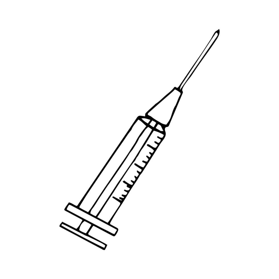 doodle desenhado de mão de seringa. , escandinavo, nórdico, minimalismo, tratamento de saúde de exame de sangue de injeção de ícone monocromático vetor