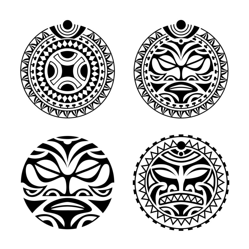 conjunto de ornamento de tatuagem maori redondo. estilo africano, maia, asteca, étnico e tribal. vetor