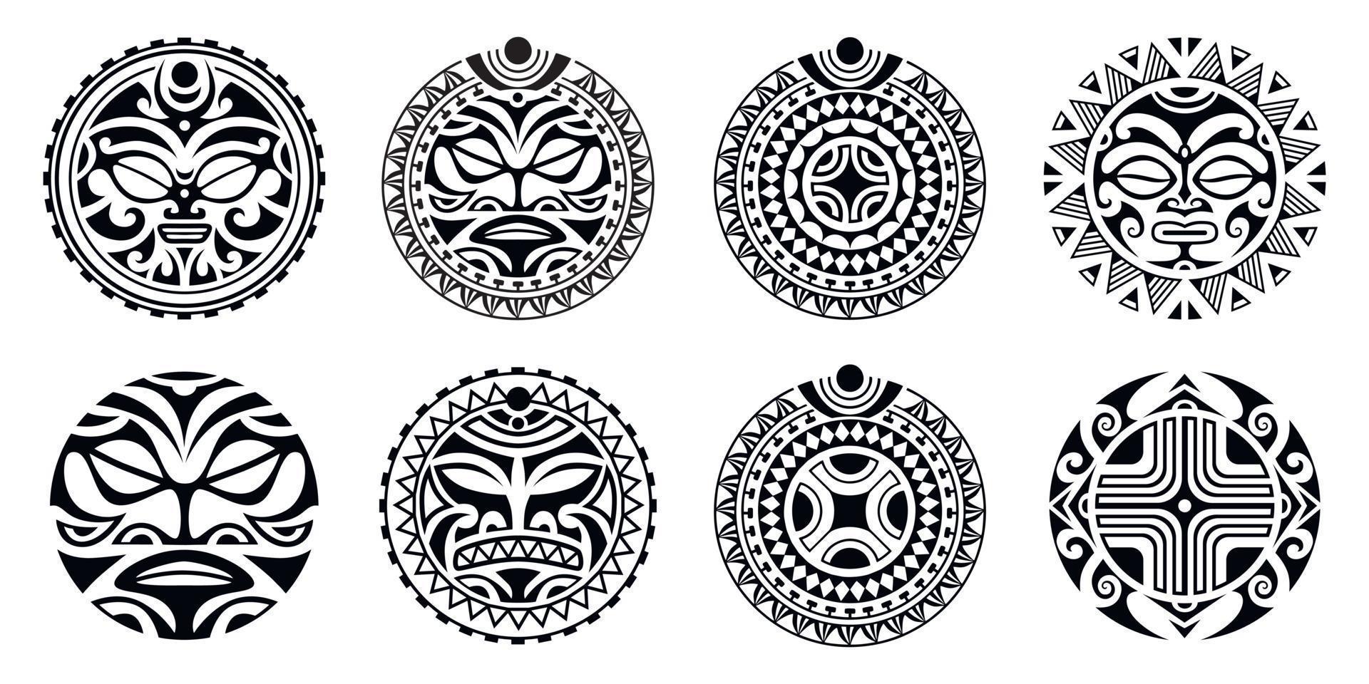conjunto de ornamento de tatuagem maori redondo. estilo africano, maia, asteca, étnico e tribal. vetor