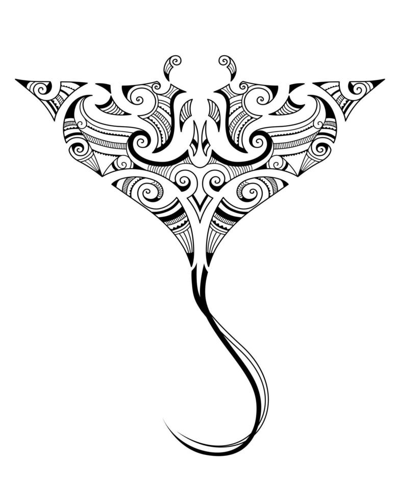 Manta de arraia em estilo maori. desenho de tatuagem estilo etno tribal. tatuagem para mergulhadores. vetor