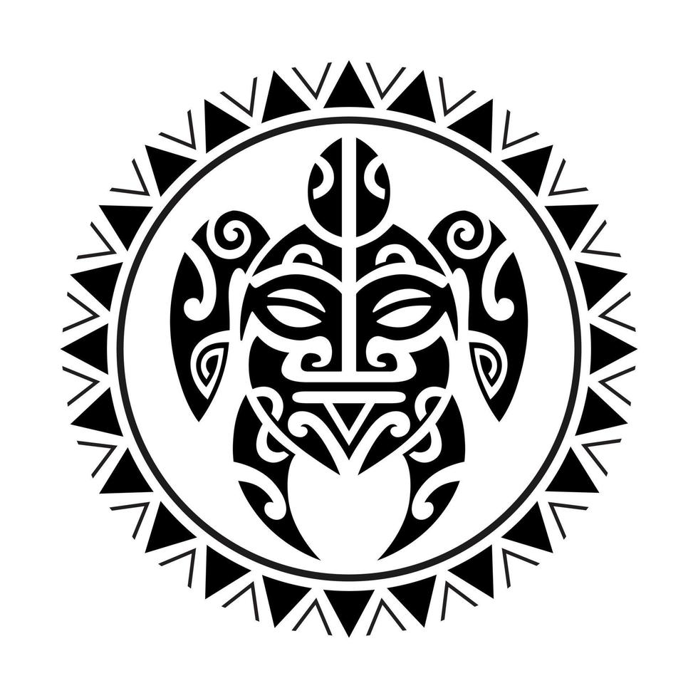 tartaruga marinha ornamento círculo redondo estilo maori. desenho de tatuagem vetor