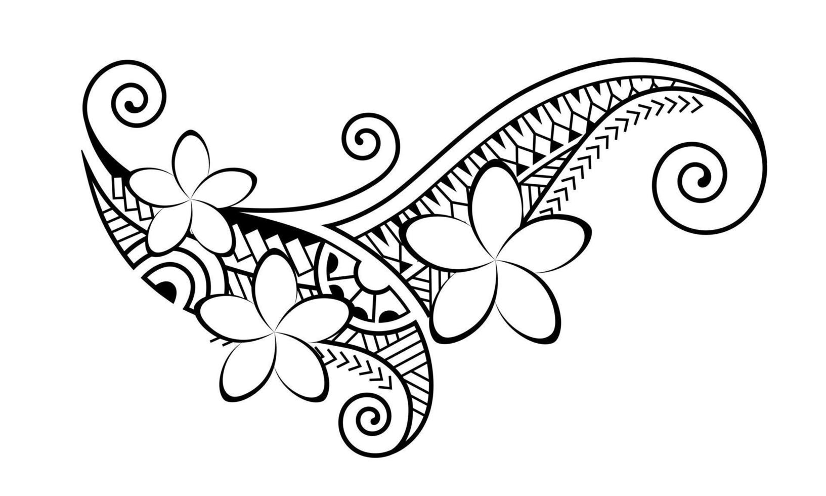 tatuagem estilo maori. ornamento oriental decorativo étnico com flores de plumeria frangipani. vetor