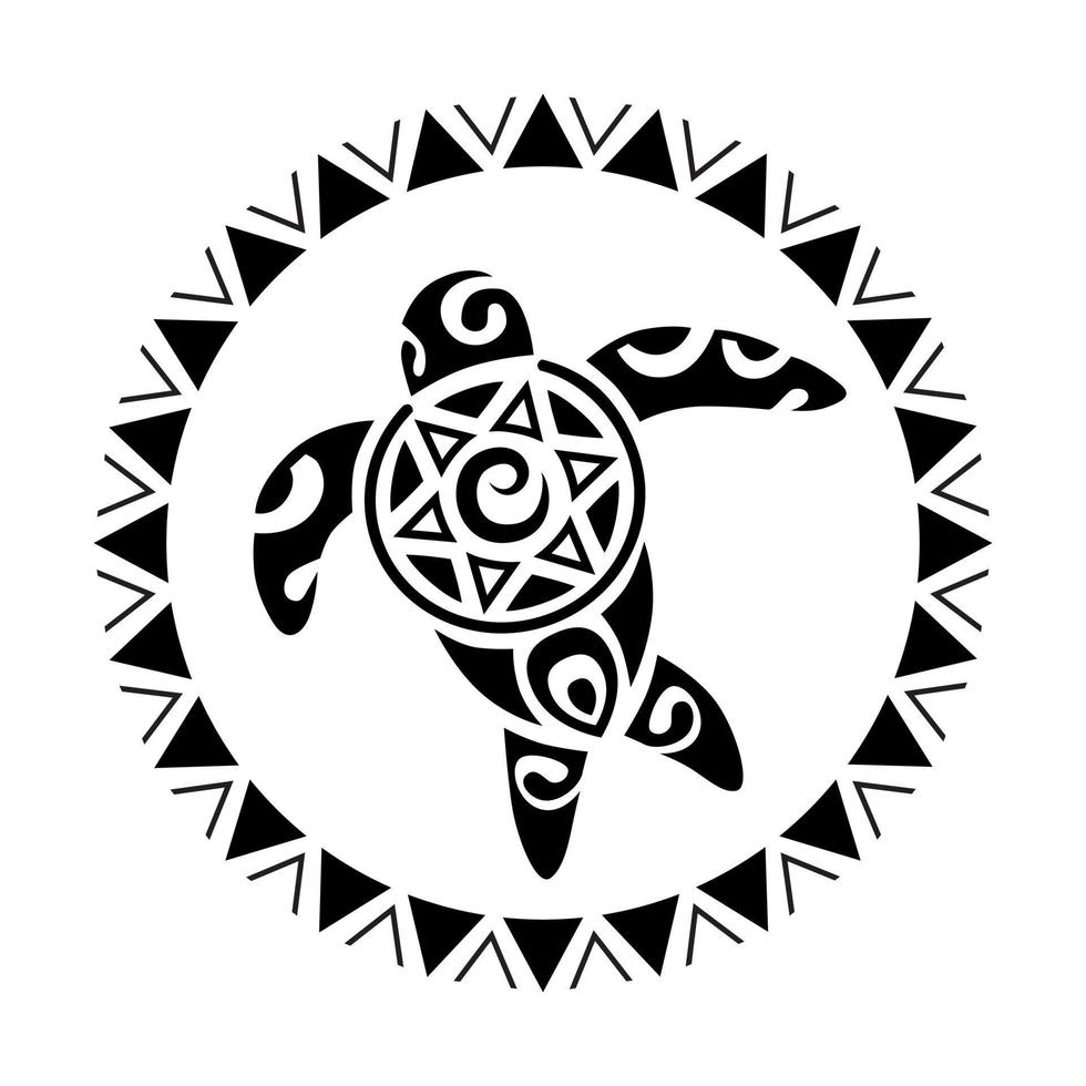 tartaruga marinha ornamento círculo redondo estilo maori. desenho de tatuagem vetor