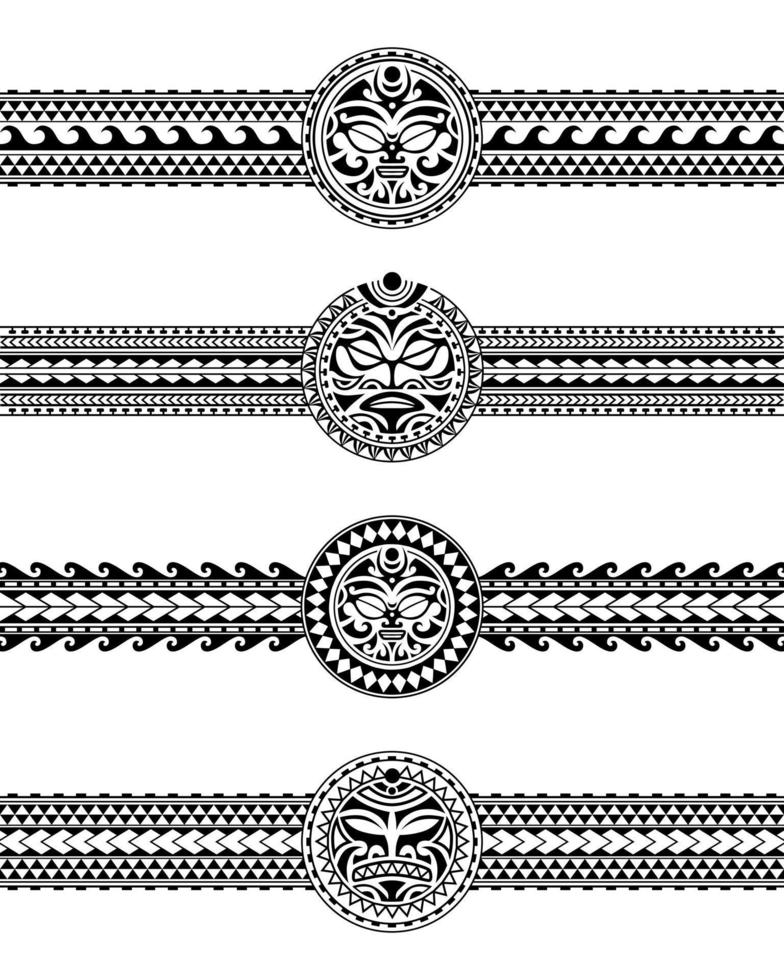 conjunto de borda de pulseiras de tatuagem polinésia maori. vetor de padrão sem emenda de manga tribal.