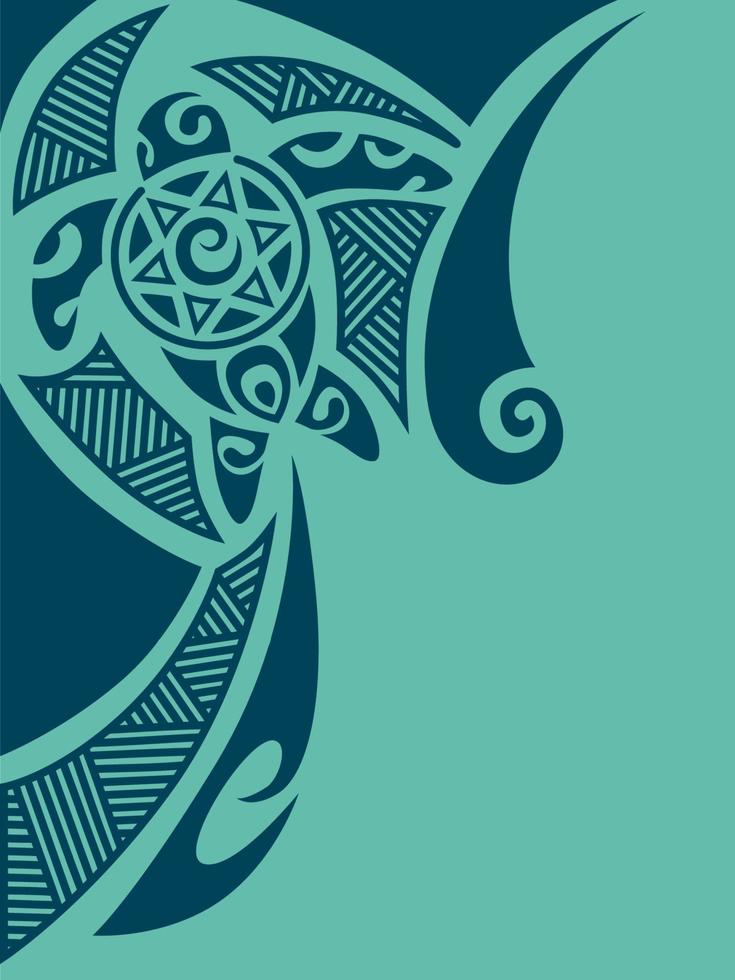 canto ornamento design estilo maori com tartaruga. azul com turquesa vetor