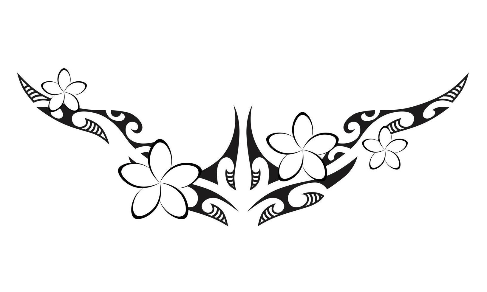tatuagem estilo maori. ornamento oriental decorativo étnico com flores de plumeria frangipani. vetor