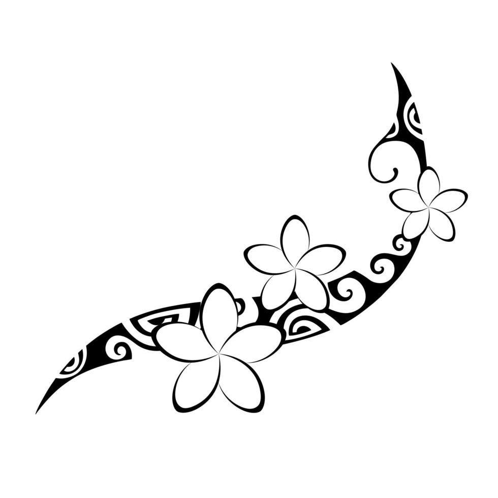 tatuagem estilo maori. ornamento oriental decorativo étnico com flores de plumeria frangipani. vetor