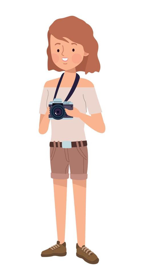 mulher turista com câmera vetor